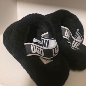 UGG Black Fuzzy Slippers